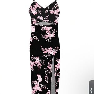 SHEIN Black and Pink Floral Maxi Dress